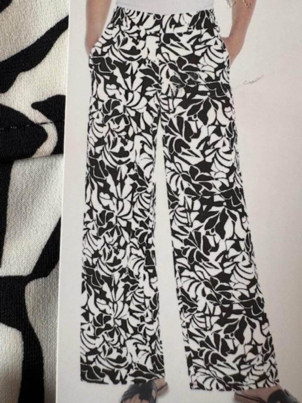 NWT Women's Three Dots Wide Leg Pull On Pants Black White Pockets Size XS Soft
